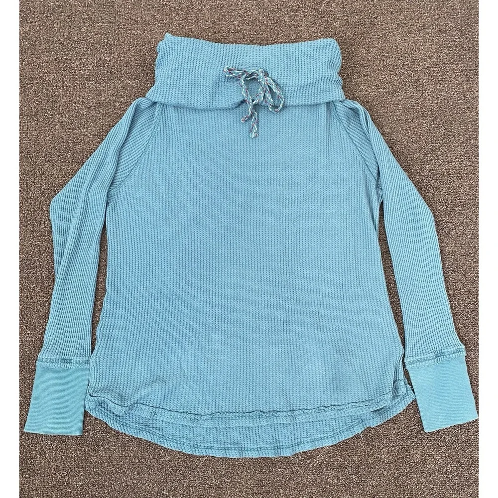 Sundance Thermal Knit Turtleneck Sweater Blue‎ Womens Size Large Pullover Boho